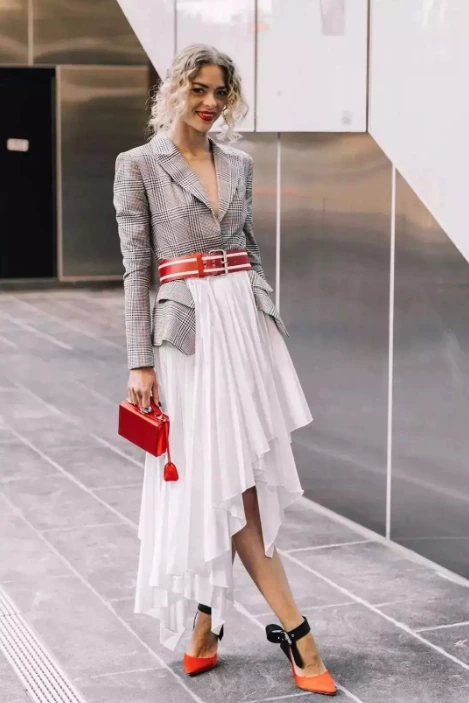 Fashion Pairing: Suits + Skirts (Part 2 - Pleated Long Skirts)